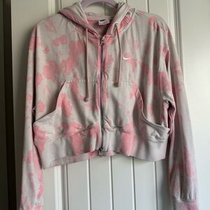 Nike Women's Tie-Dye Pink and White Zip-Up Hoodie